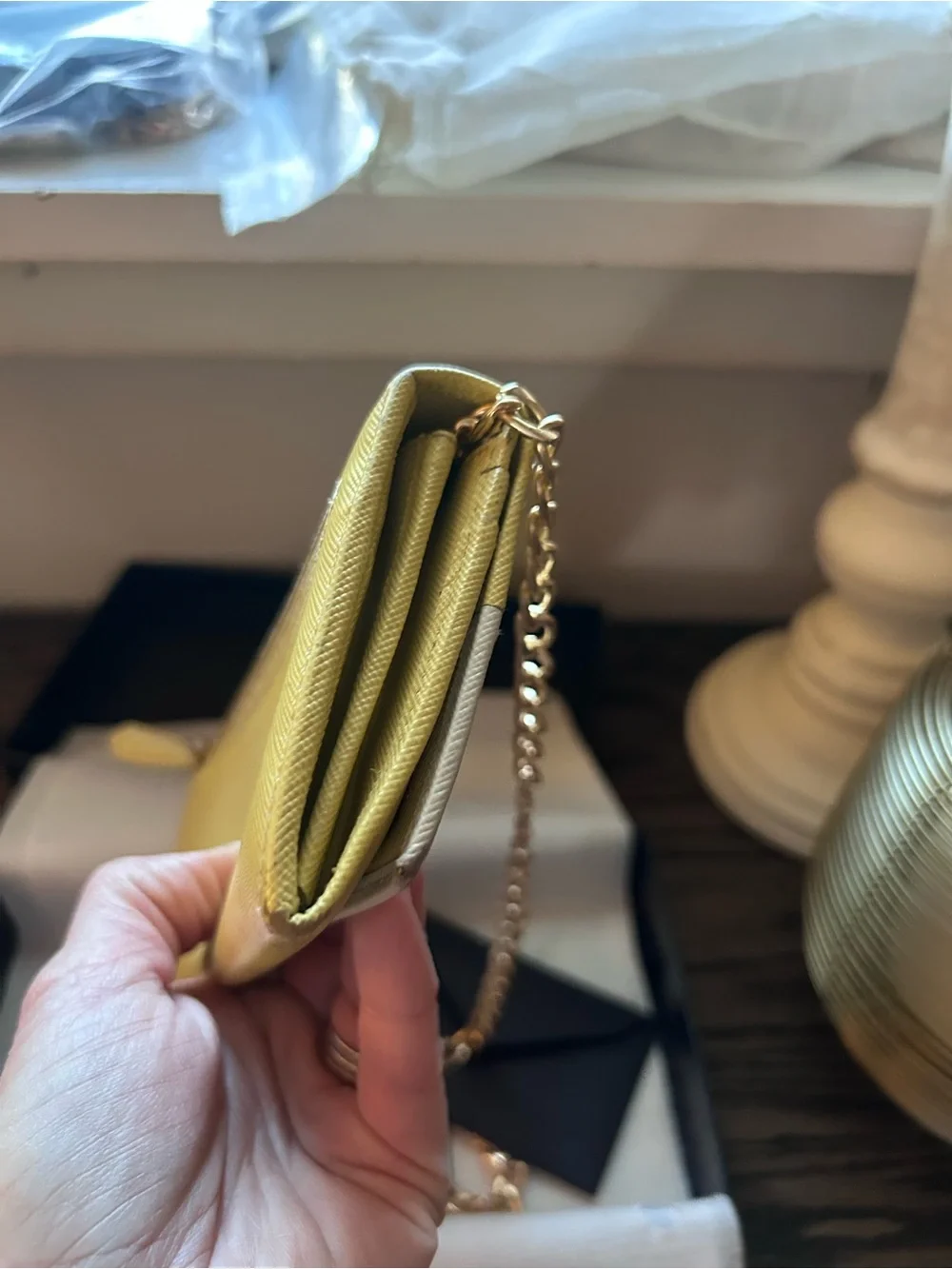 Prada Yellow and Cream Two-Tone Saffiano Shoulder Wallet